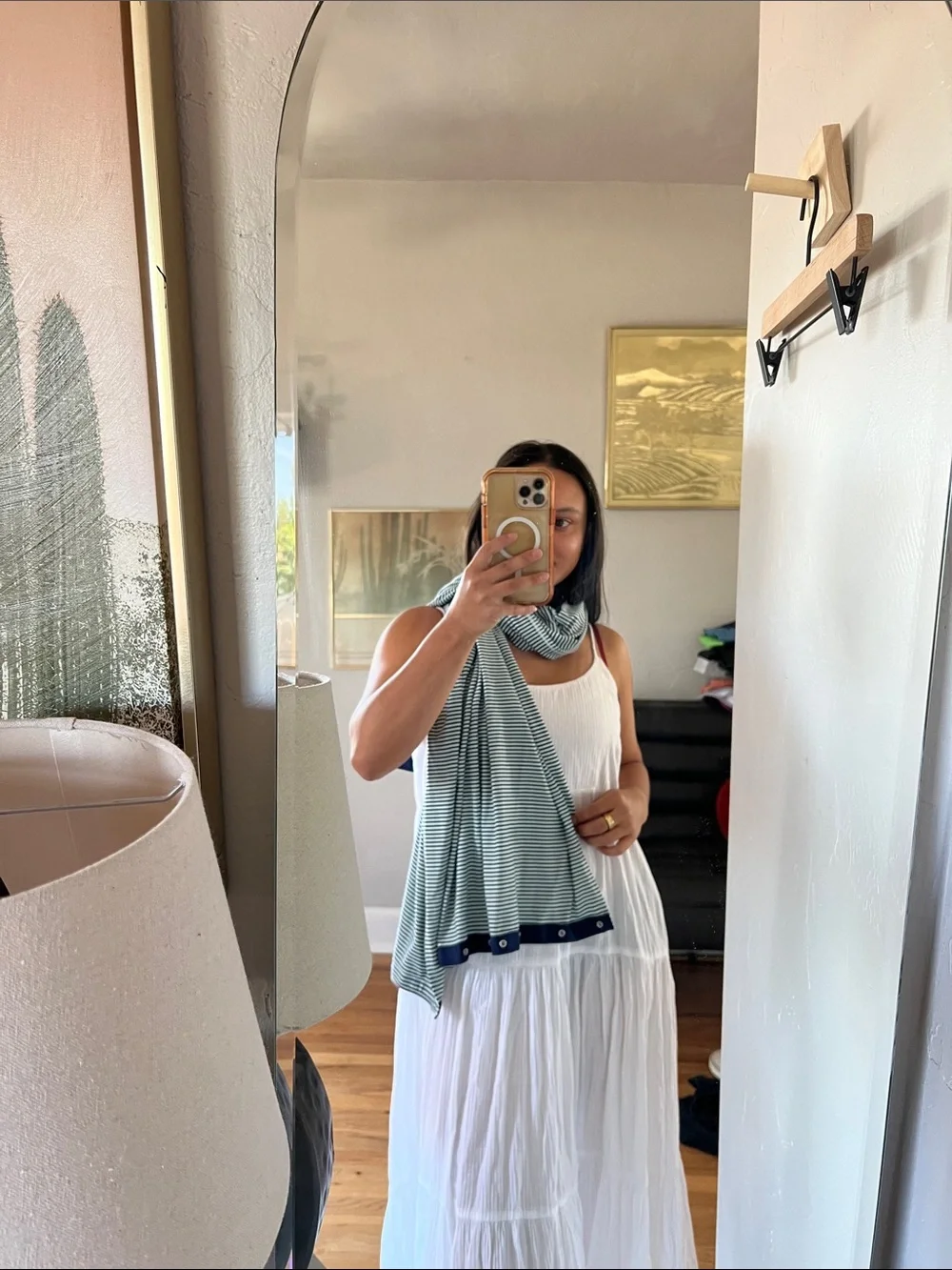 lululemon mint blue and navy blue striped button multi-use/multi styled scarf